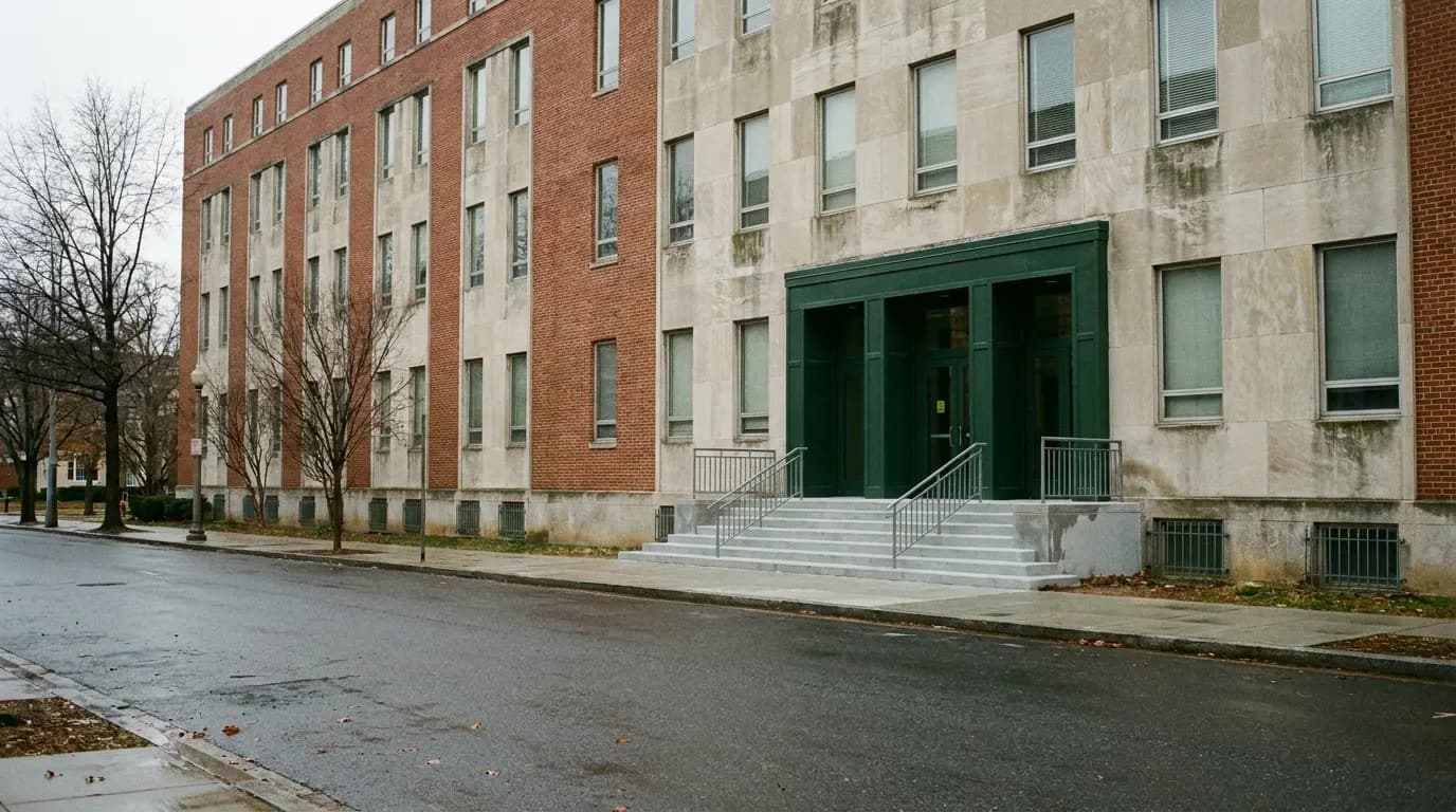 Brick and limestone facade of a federal office building in Washington, DC